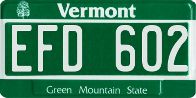 VT license plate EFD602