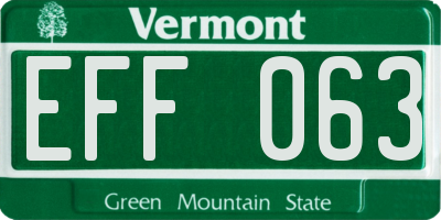 VT license plate EFF063