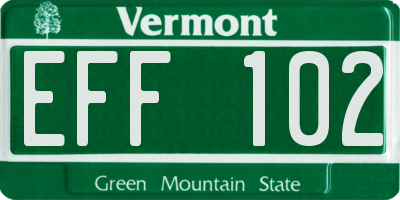 VT license plate EFF102
