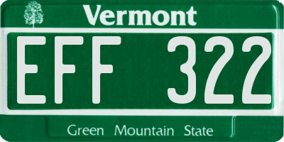 VT license plate EFF322