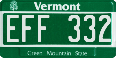 VT license plate EFF332