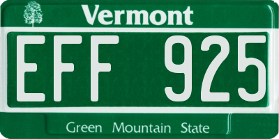 VT license plate EFF925