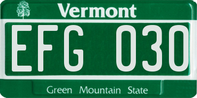 VT license plate EFG030