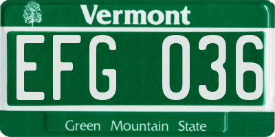 VT license plate EFG036
