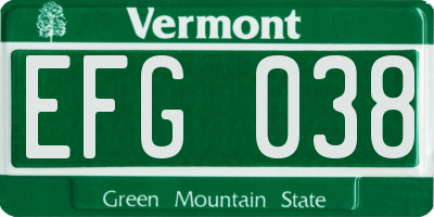VT license plate EFG038
