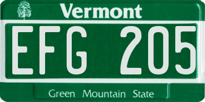 VT license plate EFG205