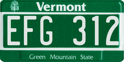 VT license plate EFG312
