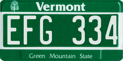 VT license plate EFG334