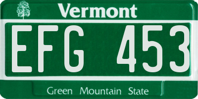 VT license plate EFG453