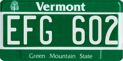 VT license plate EFG602