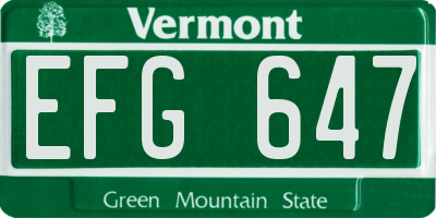 VT license plate EFG647