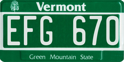 VT license plate EFG670