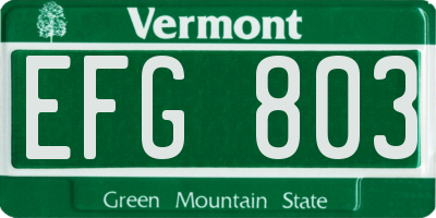 VT license plate EFG803