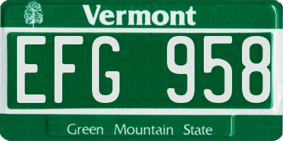 VT license plate EFG958