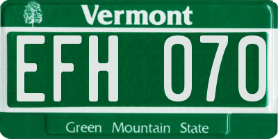 VT license plate EFH070