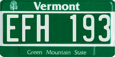 VT license plate EFH193