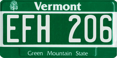 VT license plate EFH206