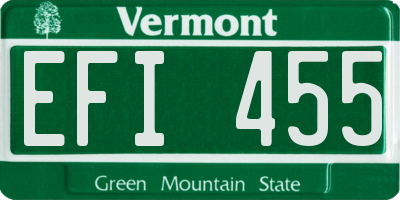 VT license plate EFI455