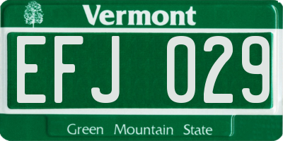 VT license plate EFJ029