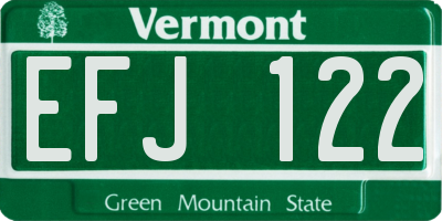 VT license plate EFJ122