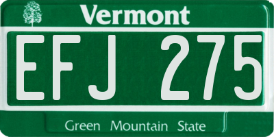 VT license plate EFJ275