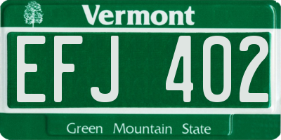 VT license plate EFJ402