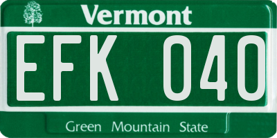 VT license plate EFK040