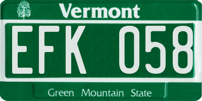VT license plate EFK058