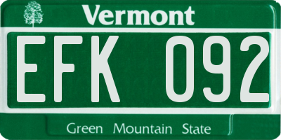 VT license plate EFK092