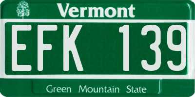 VT license plate EFK139