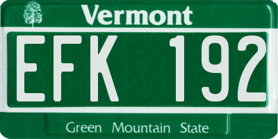 VT license plate EFK192