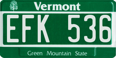 VT license plate EFK536