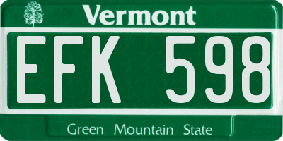 VT license plate EFK598