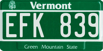 VT license plate EFK839