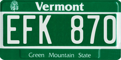VT license plate EFK870