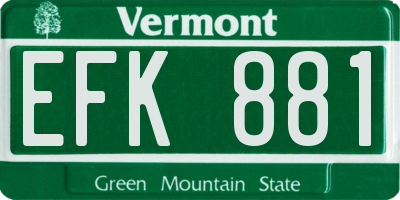 VT license plate EFK881