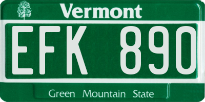 VT license plate EFK890