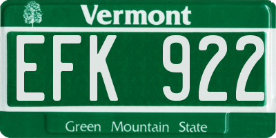 VT license plate EFK922