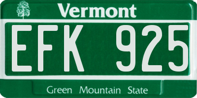 VT license plate EFK925