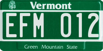 VT license plate EFM012