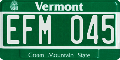 VT license plate EFM045