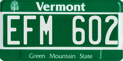 VT license plate EFM602