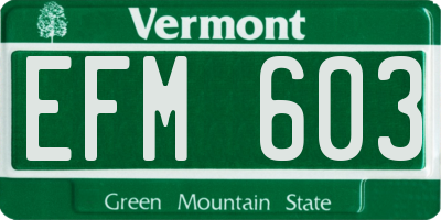 VT license plate EFM603