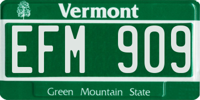 VT license plate EFM909