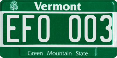 VT license plate EFO003