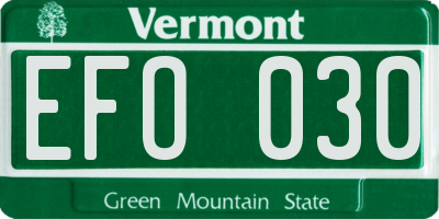 VT license plate EFO030