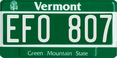 VT license plate EFO807