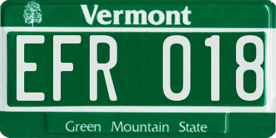 VT license plate EFR018