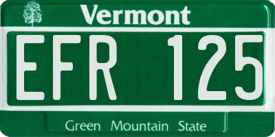 VT license plate EFR125