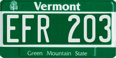 VT license plate EFR203